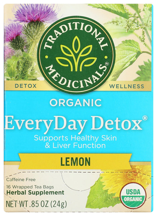 Traditional Medicinals Organic EveryDay Detox Lemon Herbal Tea, Supports Healthy Skin & Liver Function, (Pack of 1) - 16 Tea Bags