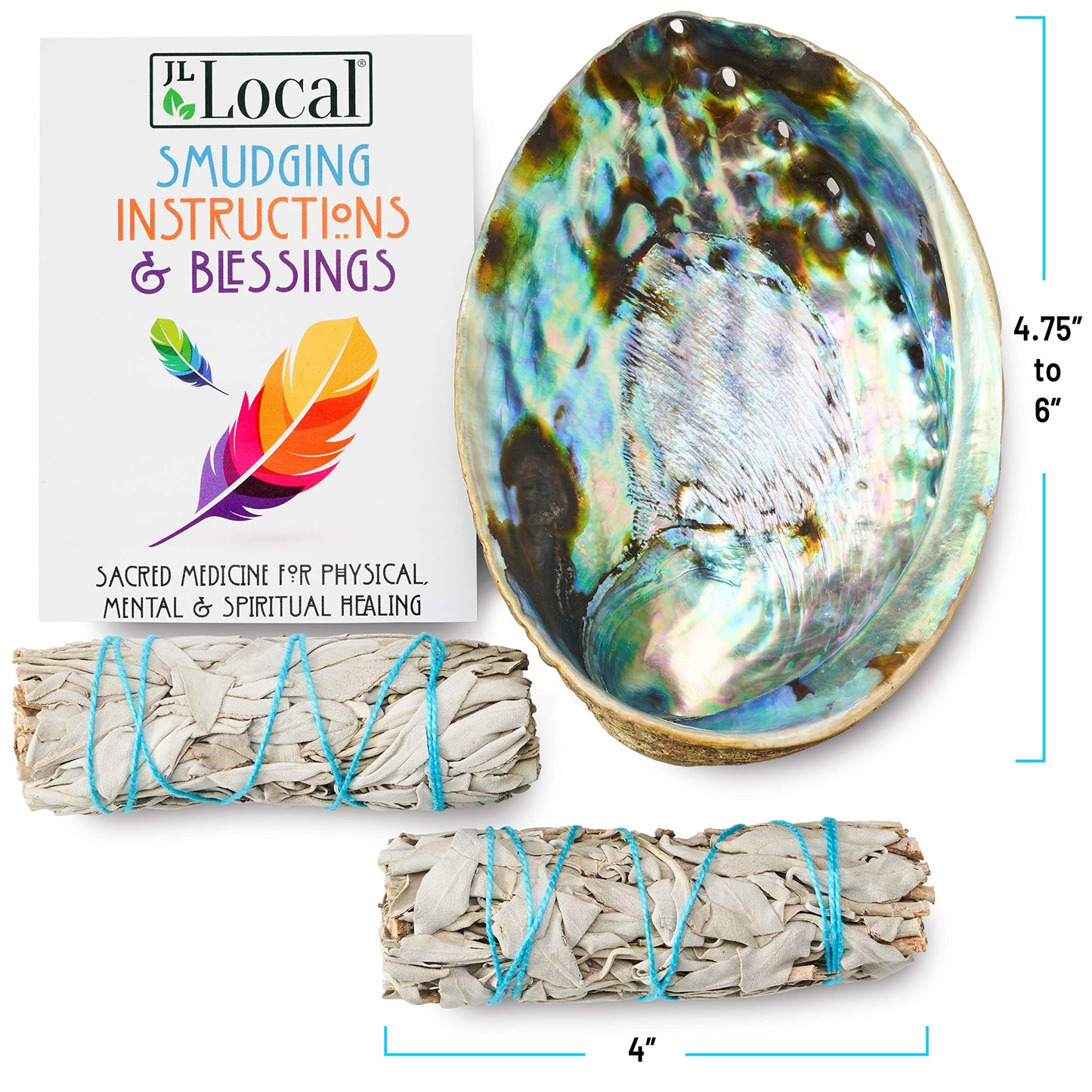 Origins Smudging Kit - 2 White Sage Smudge Stick + Abalone Shell Bowl | Sustainably Sourced Healing Incense for Home Cleansing, Protection, Meditation, Positive Energy