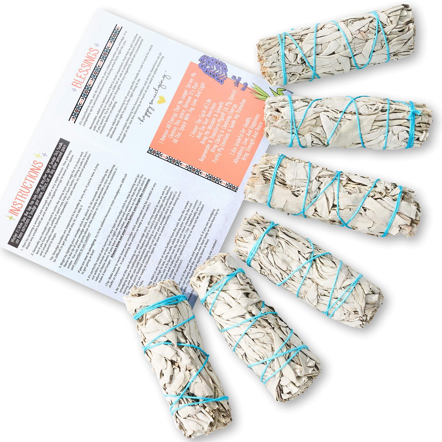 6 Pack White Sage ~ Sage Smudge Sticks for Smudging & Cleansing Energy ~ Bulk/Wholesale ~ Sustainably Grown (6 Pack)