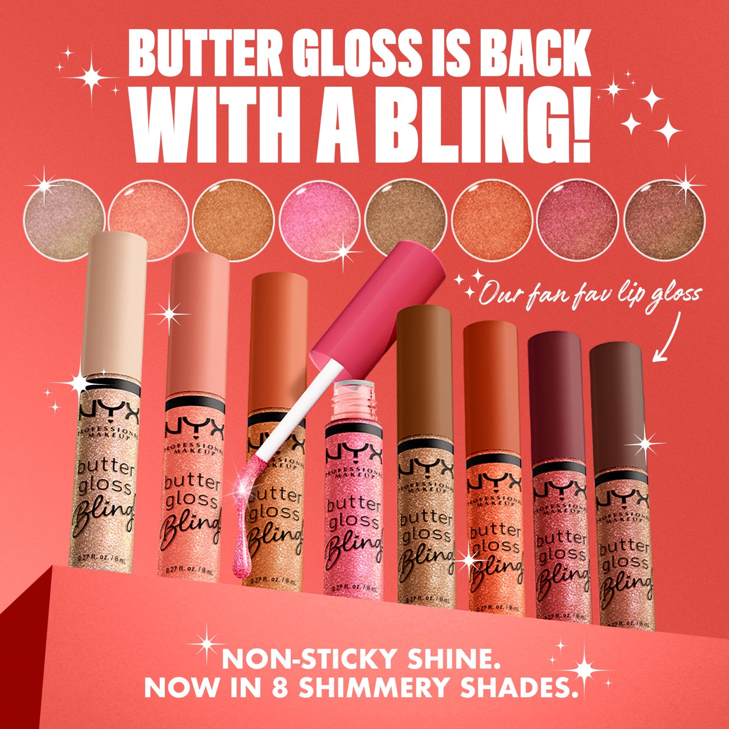 NYX PROFESSIONAL MAKEUP Butter Gloss Bling Lip Gloss, Non Sticky and Shiny Vegan Lip Makeup - Bring The Bling