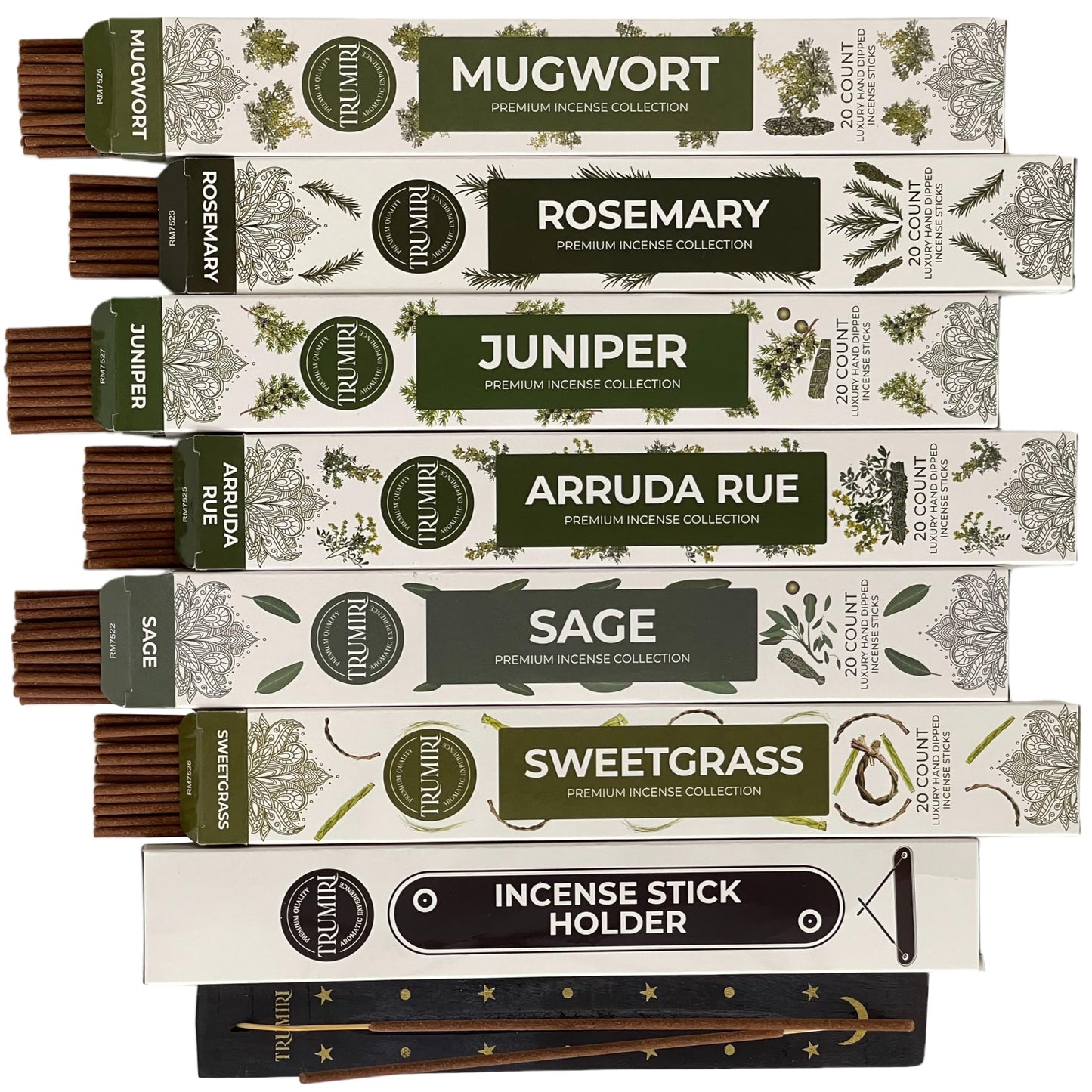 Trumiri Incense Sticks for Smudge Kit - Total 120 Insence-Sticks (20 Insense x 6 Incents) - Inciensos Aromaticos para Malas Energias Inscents-Sticks with Sage Sweetgrass for Smudging + Incense Holder