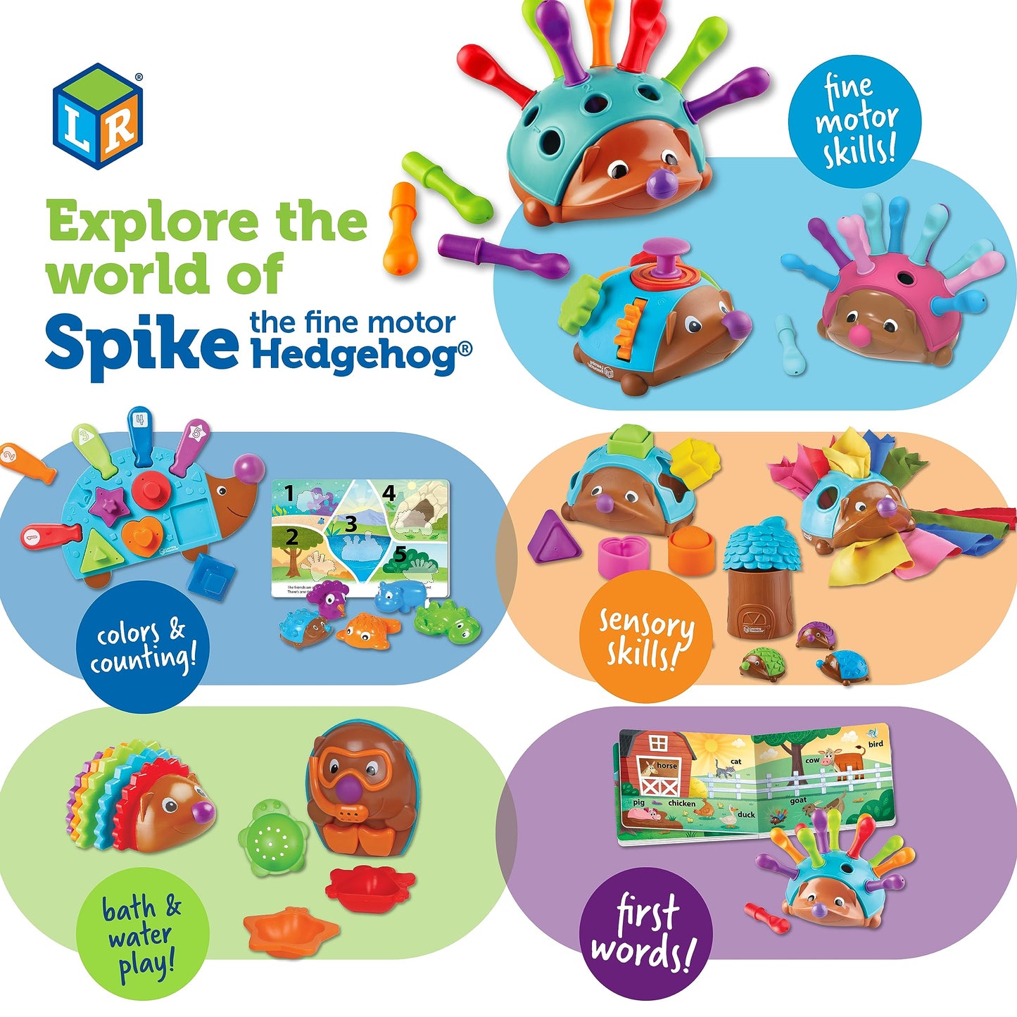 Learning Resources Spike The Fine Motor Hedgehog, Toddler Learning Toys, Fine Motor and Sensory Toys, Kids Easter Basket Stuffers, Ages 18+ Months,14 Pieces