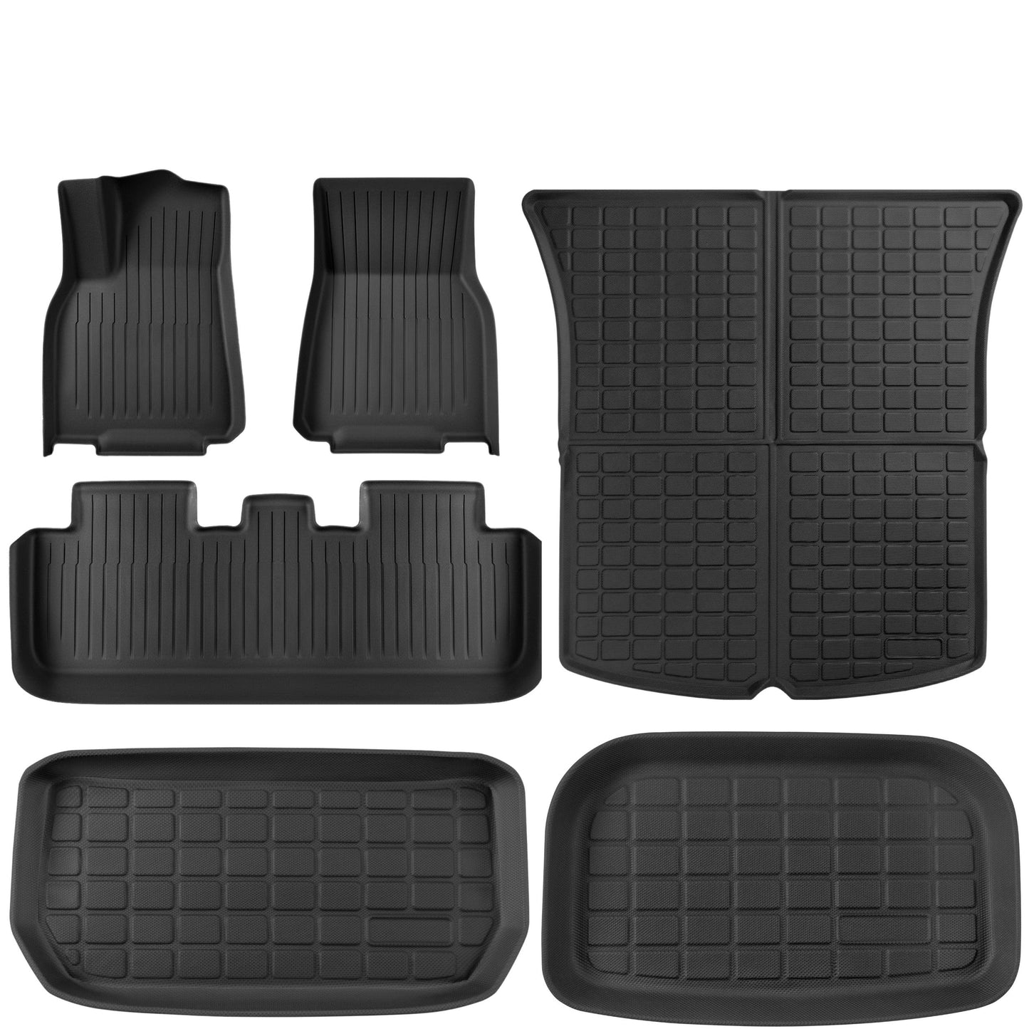 SUPER LINER Tesla Model Y 5 Seat 2021-2024 2025 Floor Mats 6-Piece Set | Extra-Thick TPE All-Weather Floor & Cargo Liners | Pet & Child-Friendly Custom Fit Interior Accessories (Not Fit 7-Seat)