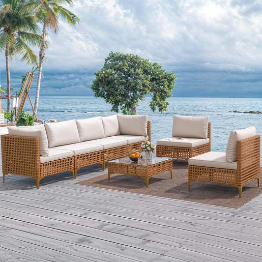 YITAHOME 7-Piece Patio Furniture Set, All-Weather PE Wicker Patio Conversation Set for Backyard Deck Poolside Porch, Outdoor Sectional Sofa with Coffee Table & Soft Cushions