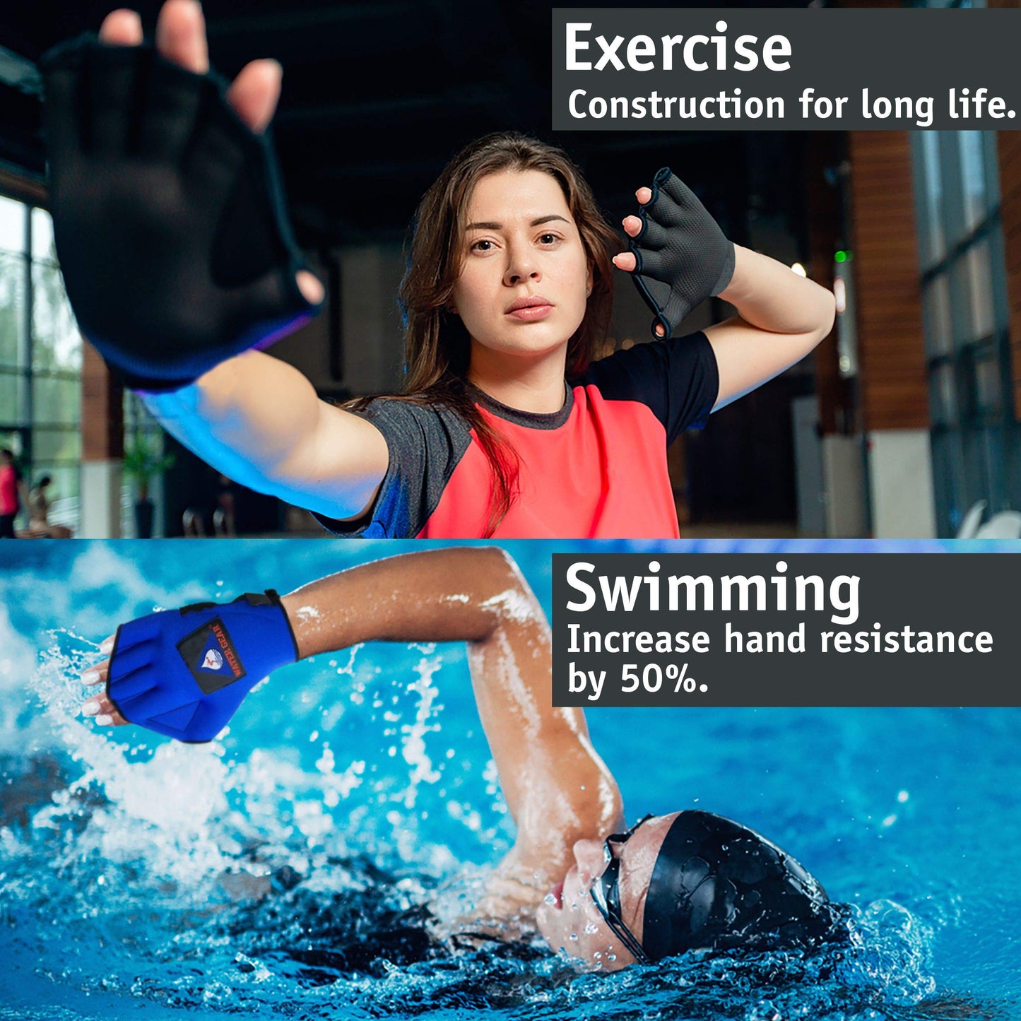 Water Gear Neoprene Fingerless Force Gloves - Aqua Fitness Gloves - Great for Workouts and Diving - Designed with Enhanced Grip - 50% More Resistance - Medium (Royal Blue)