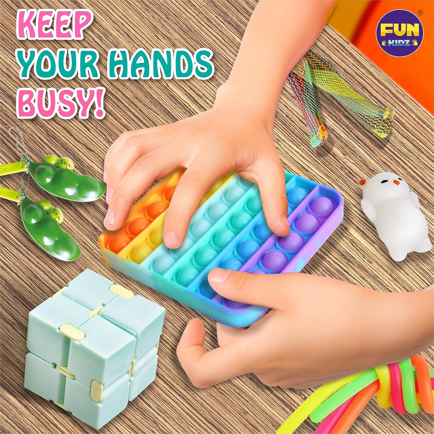 Fidget Box for Girls Boys, FunKidz Mystery Sensory Fidget Pack Toys for Stress Relief Kids Party Favors Gift Classroom Prizes Travel Camping with Portable Case